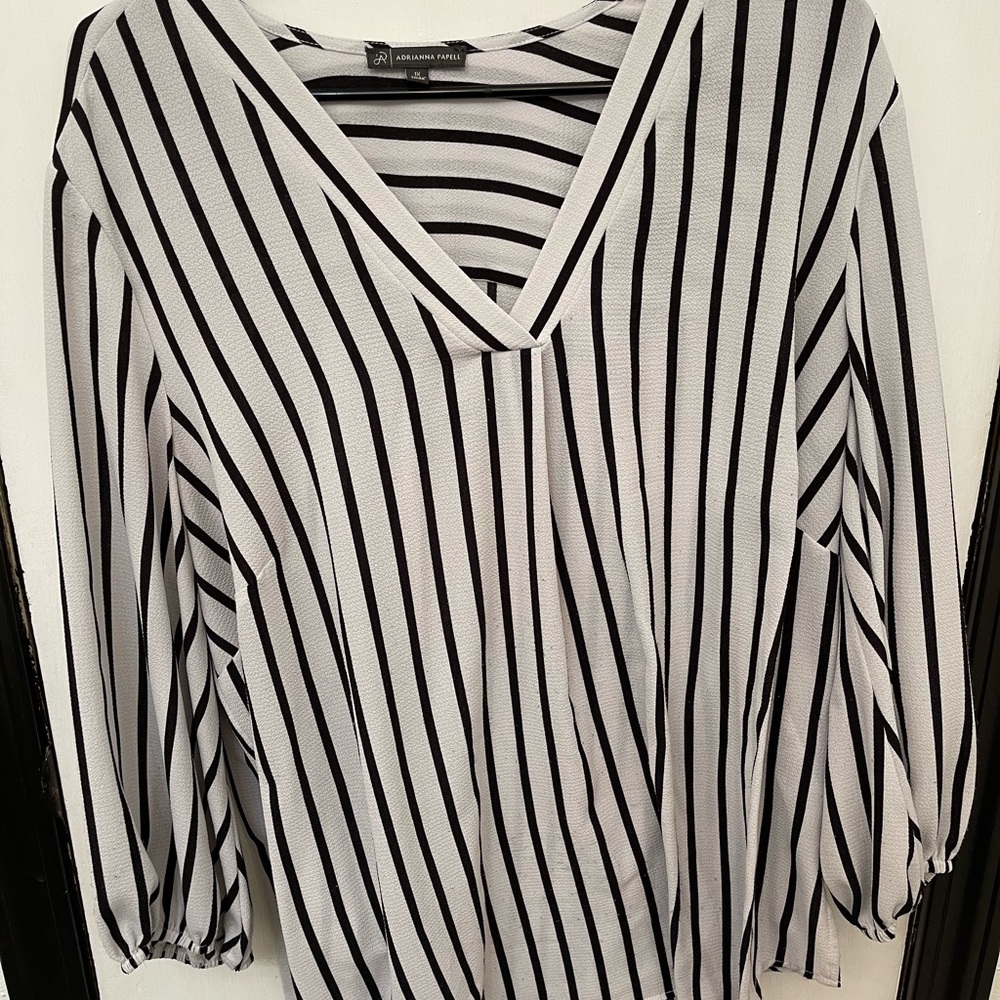Adrianna Papell Black and White Striped Blouse